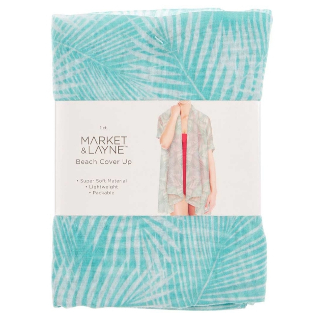 🆕 Market & Layne Printed Lightweight Beach Pool CoverUp Turquoise Teal Tropical